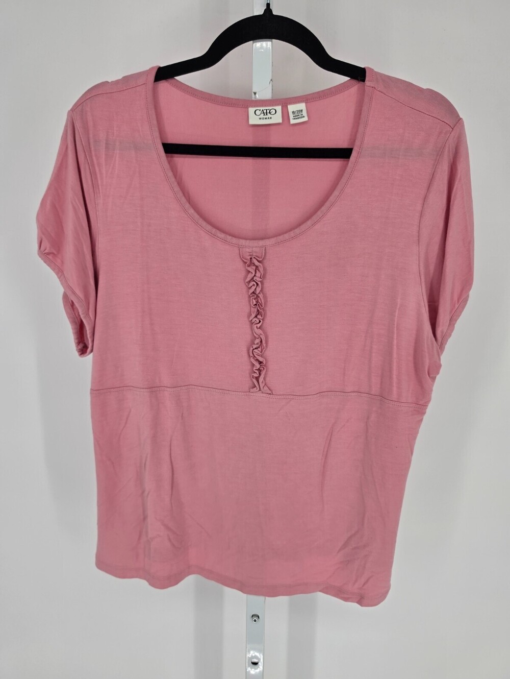 Vintage Cato Womens Sz 18/20W Short Sleeve Top Dusty Rose Pink Ruffled Front